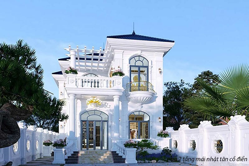 Mẫu nhà vuông 2 tầng tân cổ điển
