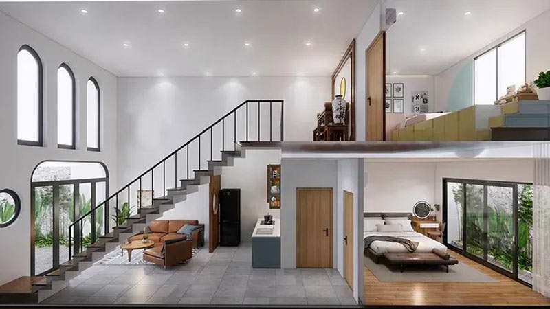 nha-cap-4-3-phong-ngu-11 Mẫu nhà 3 phòng ngủ dưới 500 triệu có gác lửng