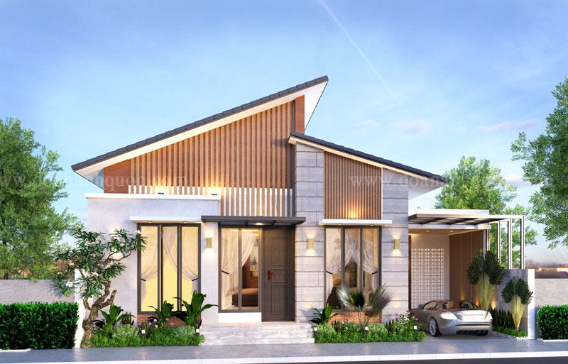 nhà cấp 4 mái lệch 3 phòng ngủ