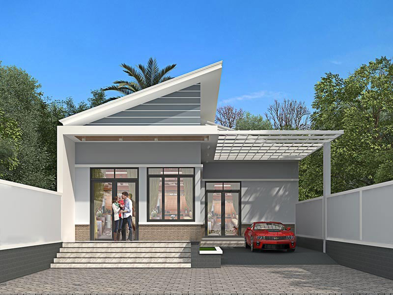 nhà mái lệch 2 tầng