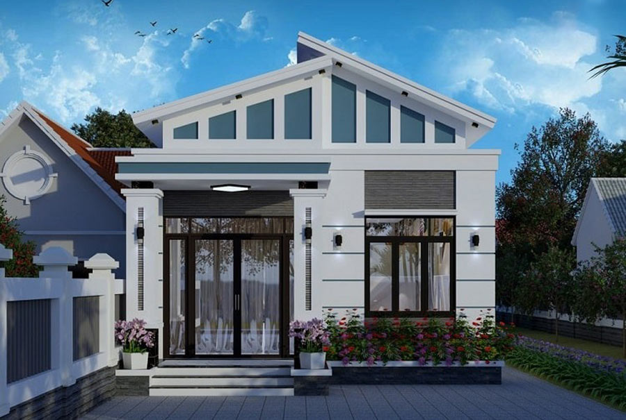 nhà 2 tầng mái lệch hiện đại