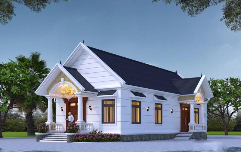 Mẫu nhà cấp 4 mái ngói cổ điển Mẫu nhà cấp 4 mái ngói cổ điển