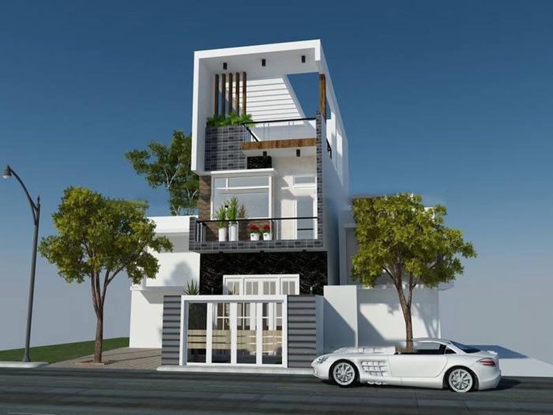 Mẫu nhà ống đẹp 3 tầng 4m có giếng trời