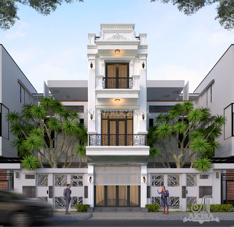 Mẫu mặt tiền nhà ống 4m 3 tầng tân cổ điển