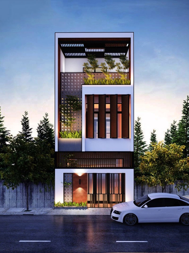 Mẫu mặt tiền nhà ống 4m 3 tầng 1 tum