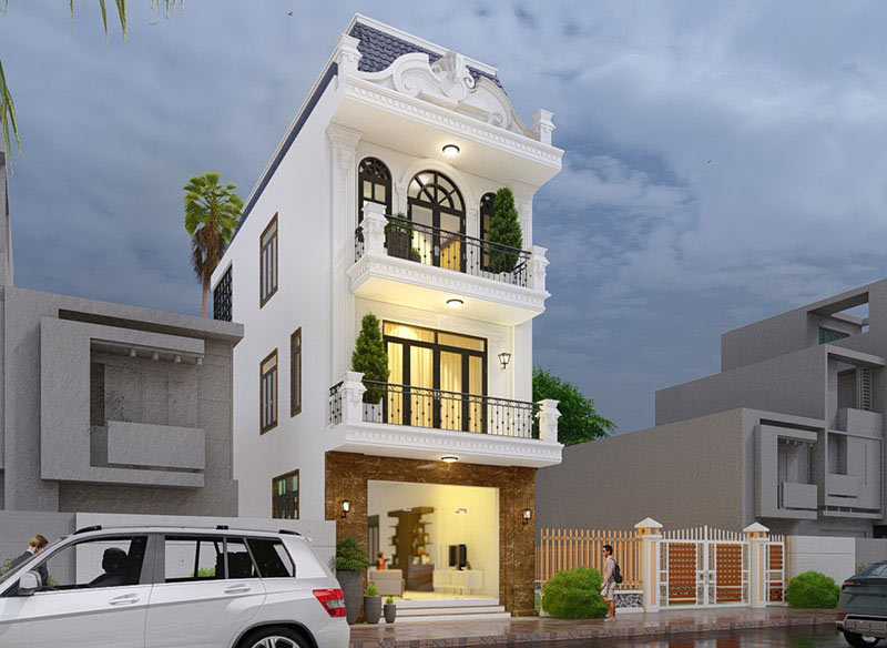 nha-ong-3-tang-tan-co-dien-10 Mẫu nhà ống tân cổ điển 3 tầng mái bằng