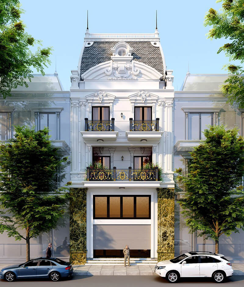 nha-ong-3-tang-tan-co-dien-11 Mẫu tân cổ điển 3 tầng có gara ô tô