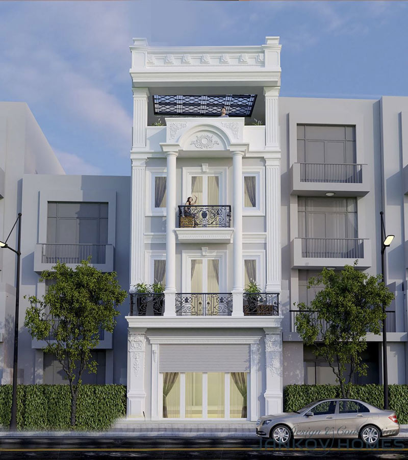 nha-ong-3-tang-tan-co-dien-6 Mẫu nhà tân cổ điển 3 tầng mặt tiền 6m