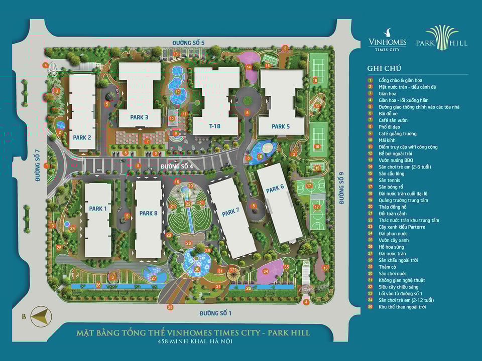 T18 nằm ở trung tâm phía Đông Nam trong lòng đô thị Times City