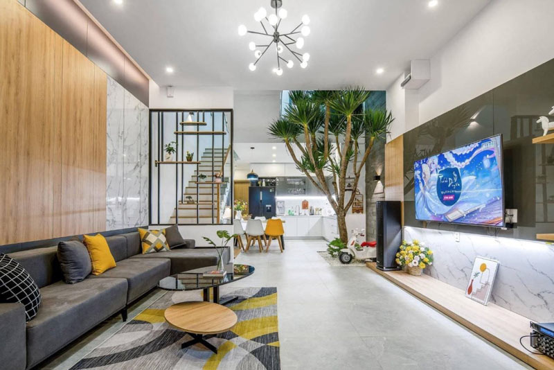 thiet-ke-phong-khach-lien-ke-bep-2 Phòng khách liền bếp nhà ống 1