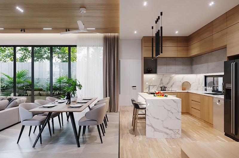 thiet-ke-phong-khach-lien-ke-bep-4 Phòng khách liền bếp nhà cấp 4