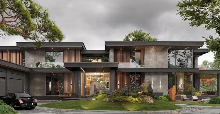 Nhà cấp 3 phong cách hiện đại có thể kết hợp hài hoà giữa gỗ và kính