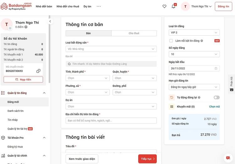 đăng tin rao bán bất động sản