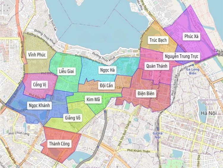 Bản đồn hành chính Quận Ba Đình - Hà Nội