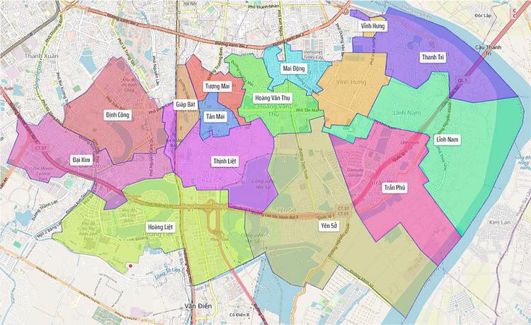 Bản đồ hành chính quận Hoàng Mai - Hà Nội