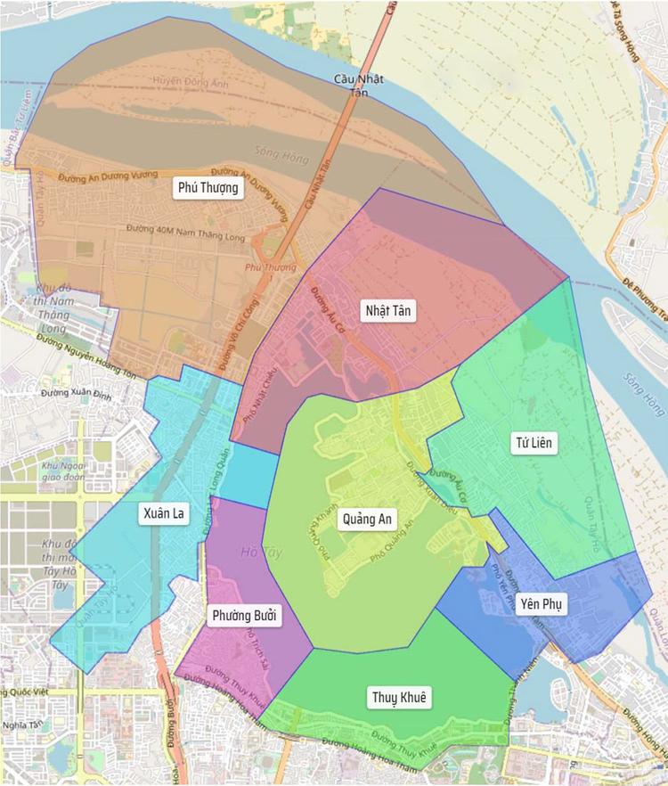 Bản đồ hành chính quận Tây Hồ - Hà Nội