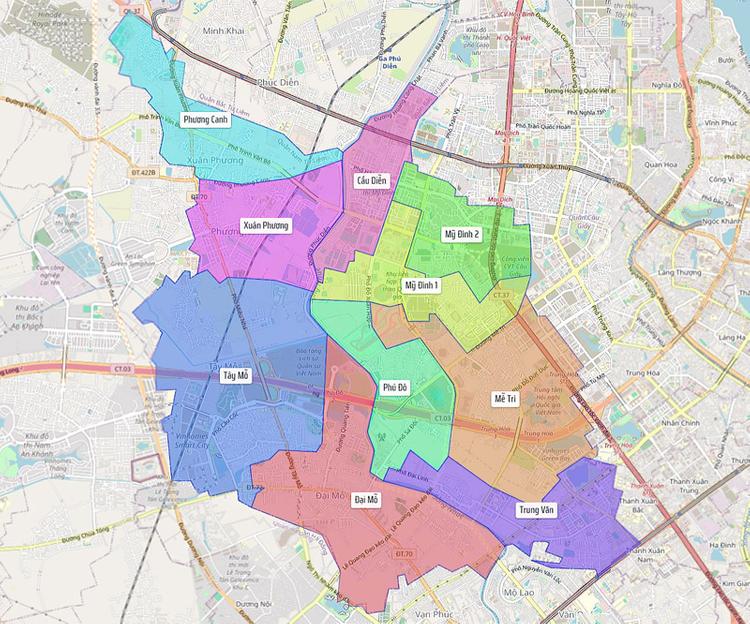 Bản đồ hành chính quận Nam Từ Liêm - Hà Nội