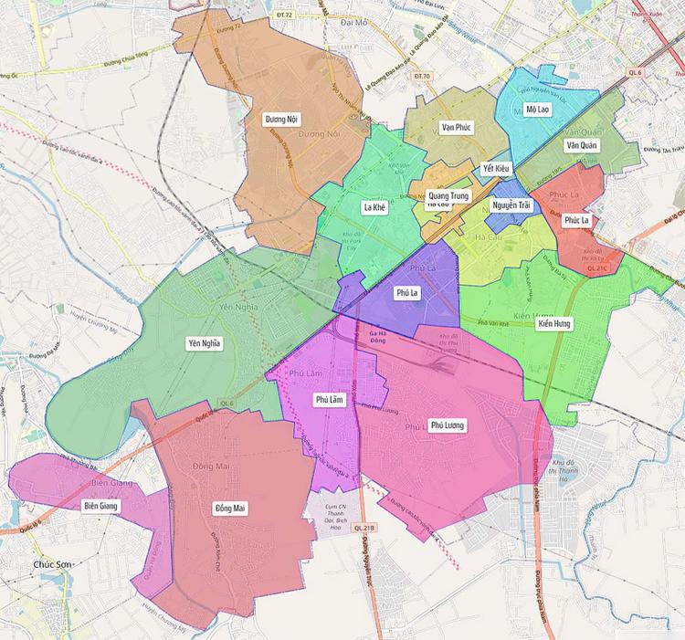 Bản đồ hành chính quận Hà Đông - Hà Nội