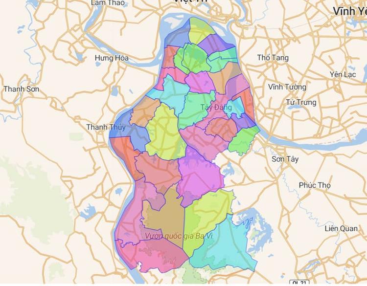 Bản đồ hành chính huyện Ba Vì - Hà Nội