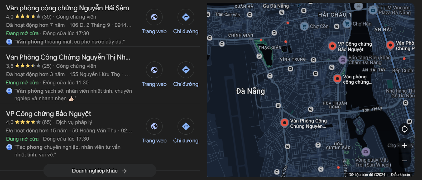 Kết quả tìm kiếm văn phòng công chứng ở Đà Nẵng trên Google
