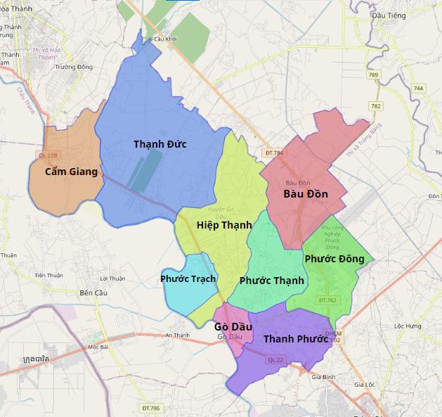 Bản đồ hành chính huyện Gò Dầu