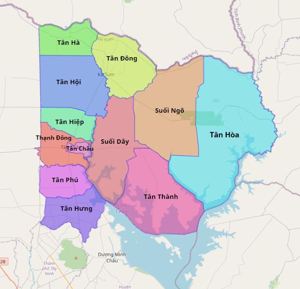 Bản đồ hành chính Huyện Tân Châu.