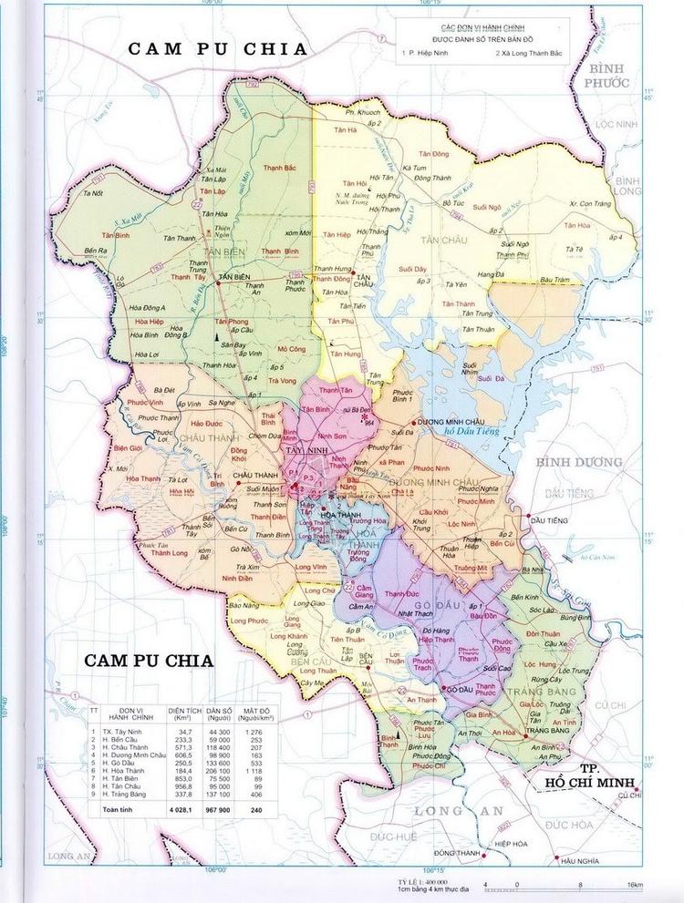 Bản đồ hành chính tỉnh Tây Ninh.