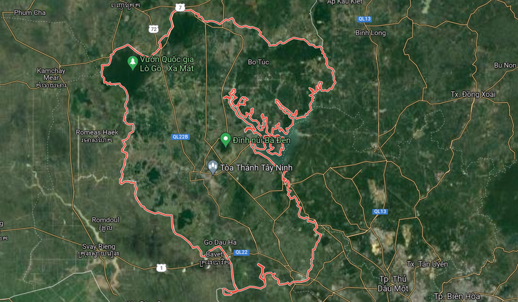 Tỉnh Tây Ninh trên bản đồ vệ tinh Google