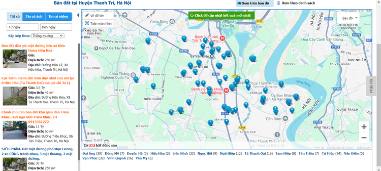 Bản đồ thị trường bất động sản huyện Thanh Trì trang web Batdongsan.com.vn