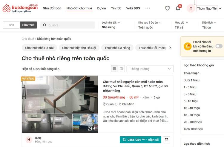 Đăng tin cho thuê nhà trên các trang website uy tín