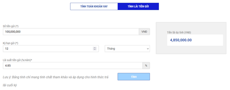Công cụ tính lãi suất ngân hàng MB