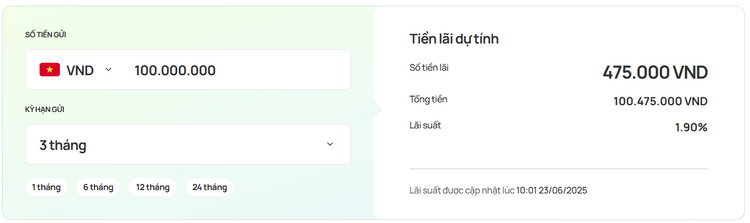 Ảnh chụp màn hình công cụ tính lãi suất của Vietcombank