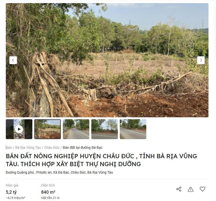 dat-nong-nghiep-brvt-1 Theo một tin rao trên Batdongsan.com.vn, đất nông nghiệp tại Châu Đức, Bà Rịa Vũng Tàu có giá khoảng 6,19 triệu/m2