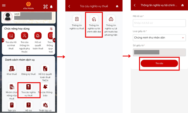Các bước tra cứu thuế đất online bằng app eTax Mobile
