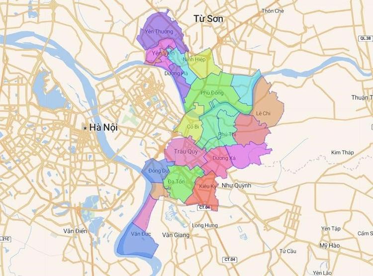 Bản đồ hành chính huyện Gia Lâm - Hà Nội