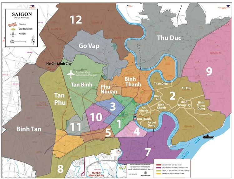 Bản đồ cho thấy vị trí của Quận 3 và các quận lân cận tại TP.HCM