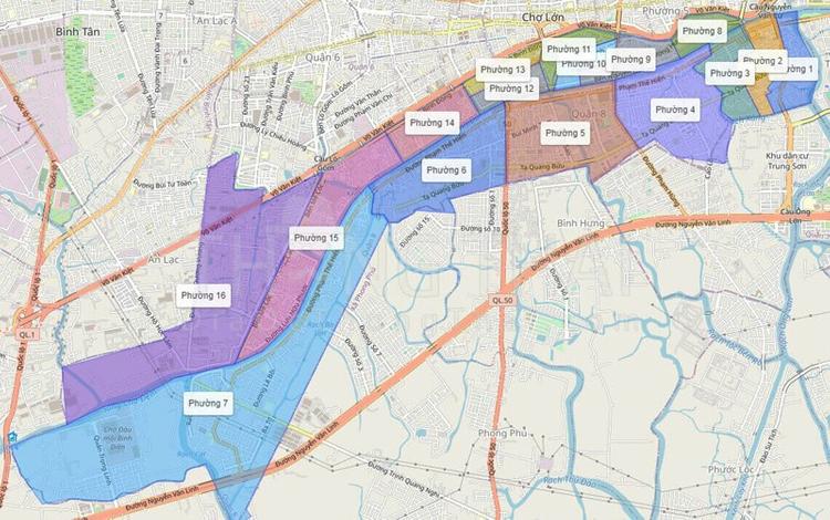 Bản đồ địa lý quận 8 trước sáp nhập 2025