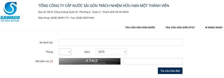 Giao diện chức năng tra cứu hóa đơn nước sạch tại TP.HCM