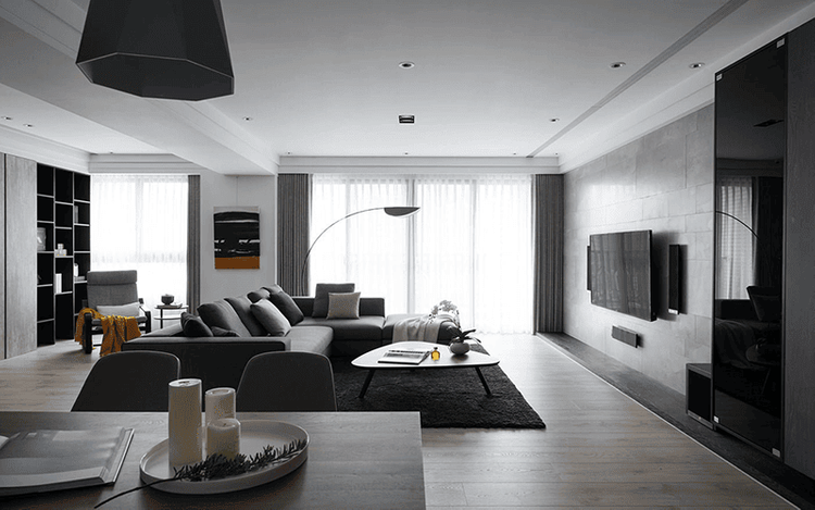 Phòng khách gam màu trắng - xám hợp mệnh Tuyền Trung Thủy