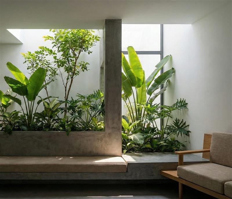 Đưa cây xanh vào nội thất như một phần cấu trúc công trình