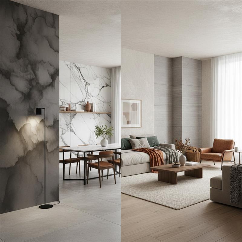 Sự kết hợp giữa các tông màu tạo ra một không gian sống có chiều sâu thị giác mạnh mẽ